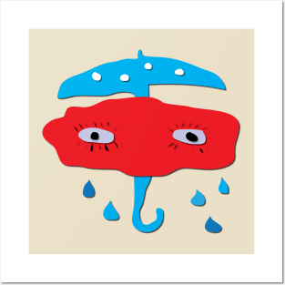 Blue Mushroom umbrella for shiny rainy days Posters and Art